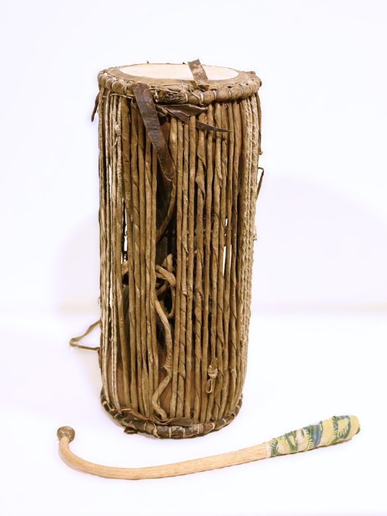 Beater and drum with cords covering the sides