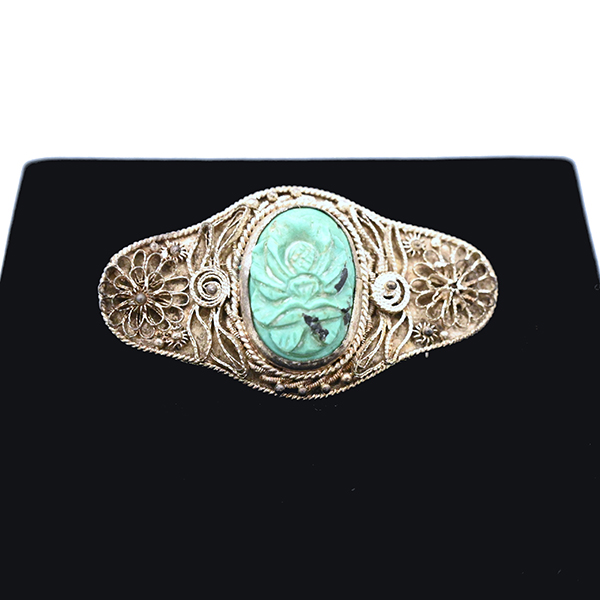 Turquoise and filigree brooch