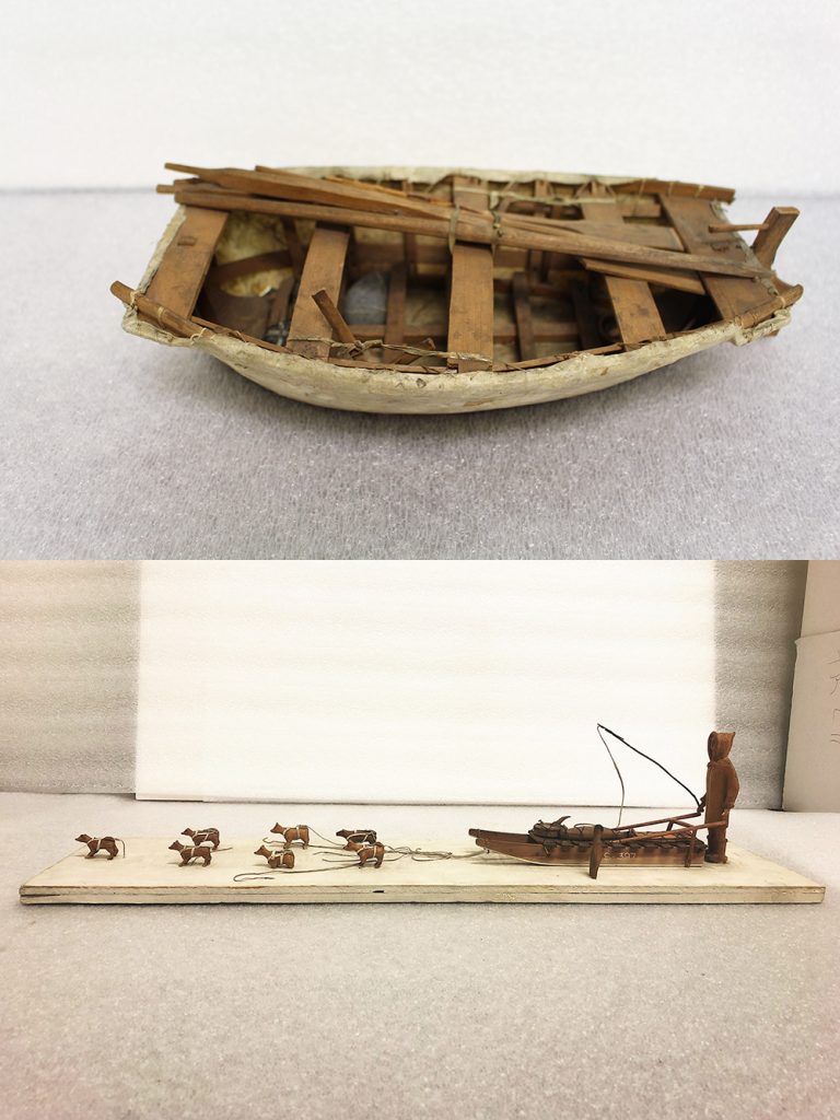 Umiak model & Dog Sled model